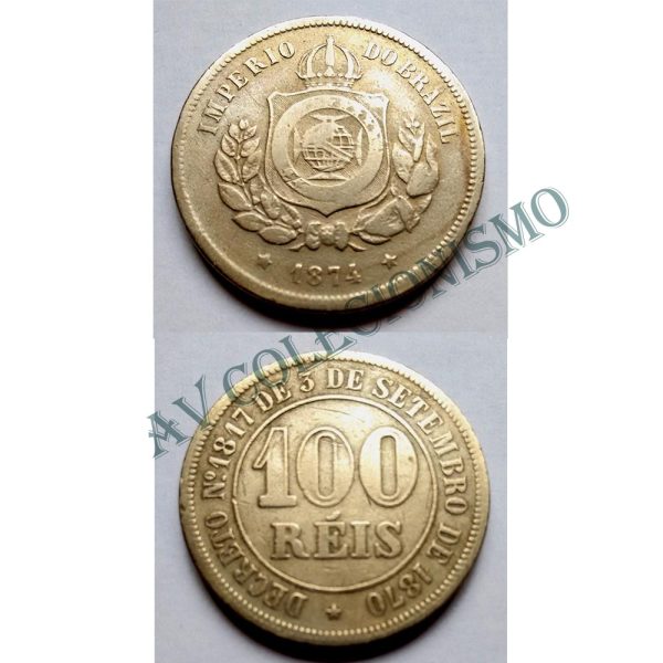 MNI 007 - Moeda 100 réis - Niquel - 1874 - MBC