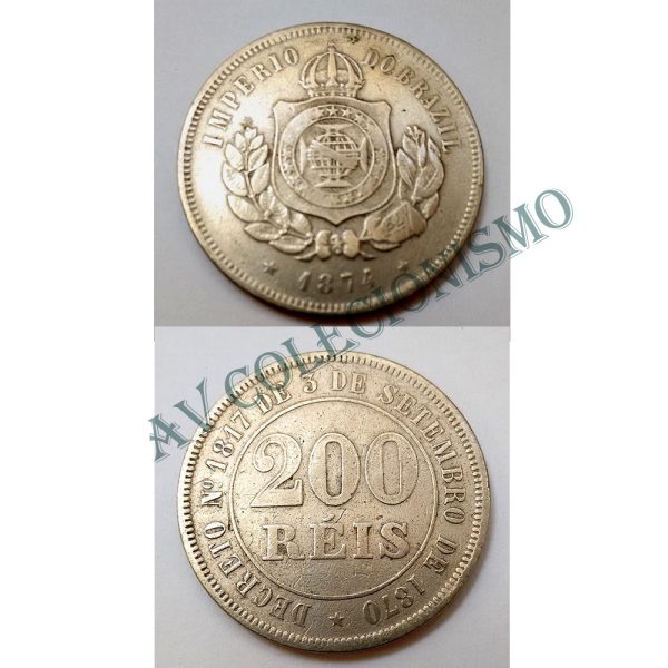 MNI 024 - Moeda 200 réis - Níquel - 1874 - MBC