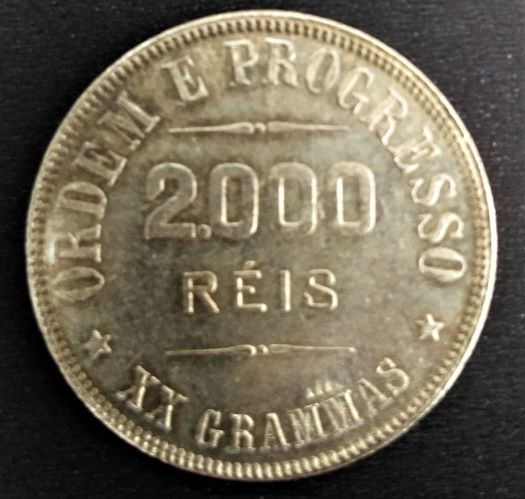 MPR 696c - Moeda 2000 réis - Prata - 1907 - FC- "O" ABERTO