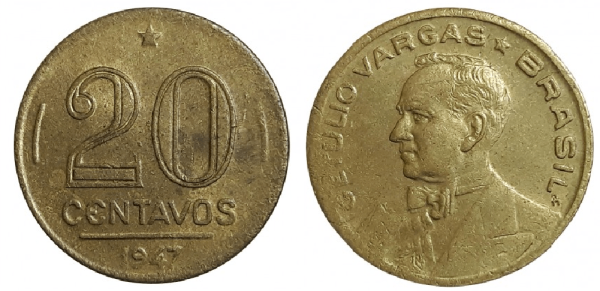 MVM 189 - Moeda 20 centavos - Bronze-Alumínio - 1947 - Getúlio Vargas - SOB