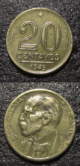 MVM 207 - Moeda 20 centavos - Bronze-Alumínio - 1949 - Ruy Barbosa - SOB