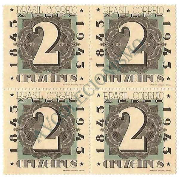 QA0049 - Centenário do Selo Postal Brasileiro - BRAPEX II - Algarismo "2" - 1943 - MINT