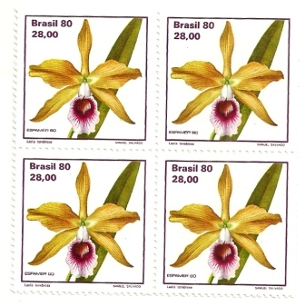 QC1165MINT- Orquídeas Brasileiras - Espamer 80 Exposição Filátetica América e Europa, Madri, Espanha - Laelia Ten- 1980 -MINT