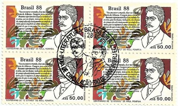 QC1601CBC - DIA DO LIVRO CENTENÁRIO DE ´´O ATENEU´´ DE RAUL POMPÉIA E DE ´´POESIAS´´ DE OLAVO BILAC (1865-1918) - 1988 - CBC