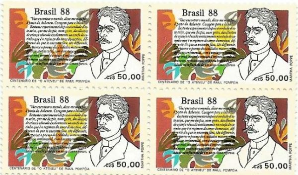 QC1601MINT - DIA DO LIVRO CENTENÁRIO DE ´´O ATENEU´´ DE RAUL POMPÉIA E DE ´´POESIAS´´ DE OLAVO BILAC (1865-1918) - 1988 - CBC