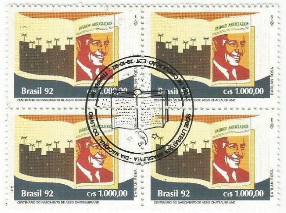 QC1822CBC - LITERATURA BRASILEIRA DIA DO LIVRO - CENTENÁRIO DO NASCIMENTO DE FRANCISCO ASSIS CHATEAUBRIAND BANDEIRA DE MELO, JORNALISTA (1892-1968) - 1992 - CBC