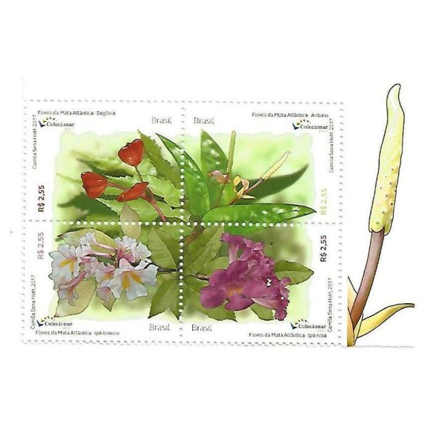 SCS3708 - Flores da Mata Atlântica - Begônia - Antúrio - Ipê Branco - Ipê Rosa - 2017 - MINT