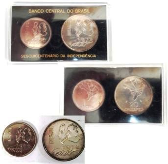 Estojo com Moeda de 1 e 20 Cruzeiros - Níquel e Prata - Sesquicentenário da Independência - 1972
