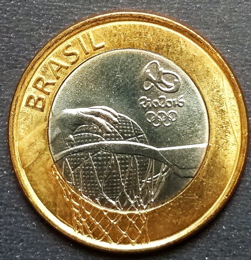 MRS 595E - Moeda 1 Real - Jogos Olímpicos - Rio2016 - Basquete - DATA REBATIDA no ANVERSO - 2015 - FC