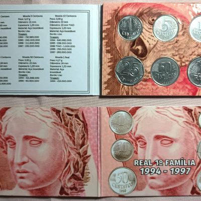 Fôlder com Serie de 6 Moedas da Primeira Família do Real - Aço - 1994 - Brasil