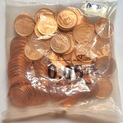 Sachê com 100 moedas - 5 centavos - Brasil - 2019A - Cunhagem na Holanda