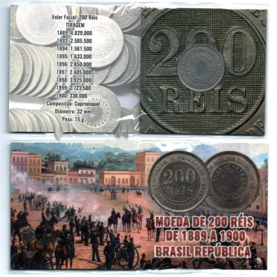 Folder com Moeda - 200 Reis - Cuproníquel - 1897 - Brasil Republica