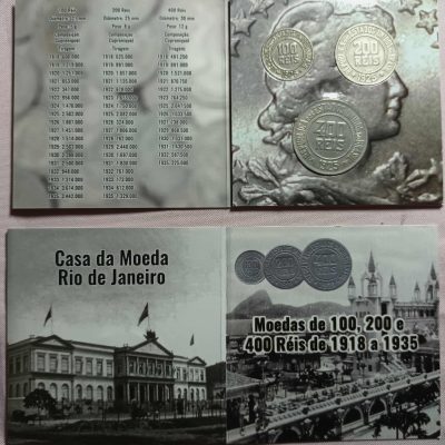 Folder com Serie de 100-200- 400 Reis - Cuproníquel - 1925 - Brasil