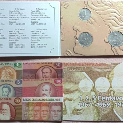 Folder com serie de Moedas de 1-2-5 Centavos  - Aço - 1967 - Brasil