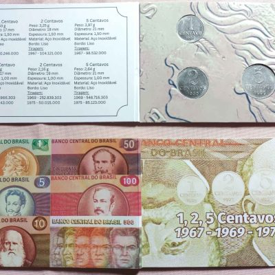 Folder com serie de Moedas de 1-2-5 Centavos  - Aço - 1969 - Brasil