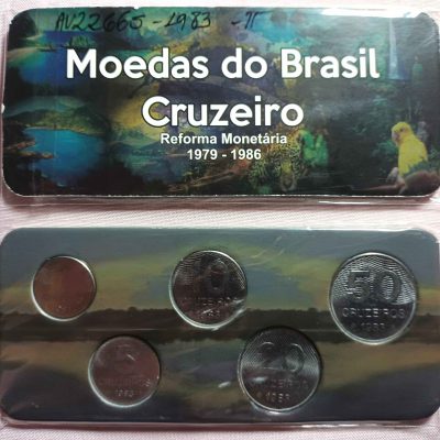 Folder com Serie de 5 Moedas do CRUZEIRO - Aço - Data 1983 - Brasil