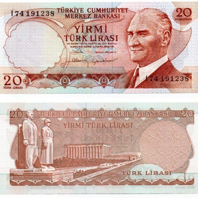 Cédula - Turquia - Km187b - 20 Liras - 1974 - FE