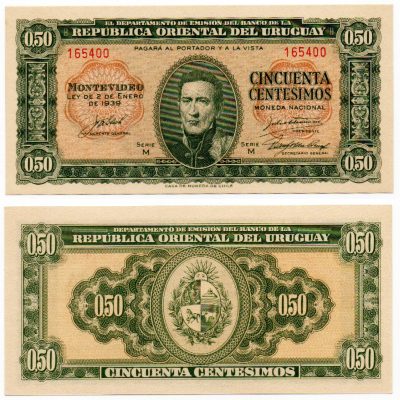 Cédula - Uruguai - Km034 - 50 Centesimos de Pesos - 1939 - FE