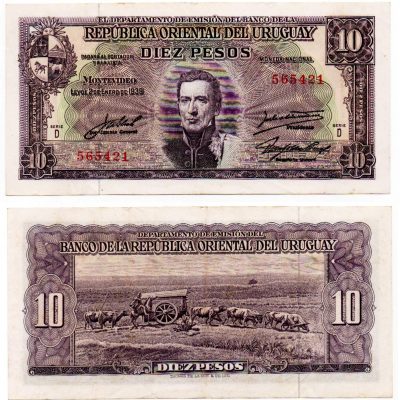Cédula - Uruguai - Km037d - 10 Pesos - 1939 - FE