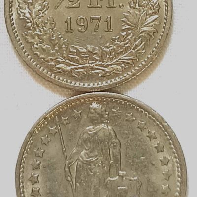 Moeda Suíça - Km023a.1 - 1/2 Franco - 1971 – Cuproníquel – 2,20 Gr – 18,20 mm – Excelente Peça