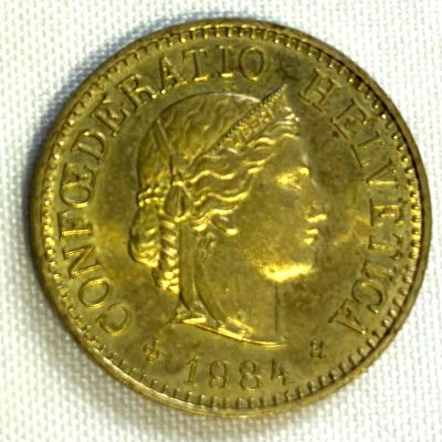 Moeda Suíça – Km026c – 5 Rappen – 1984 – Cuproniquel – 1,80 Gr – 17,15 mm – Excelente Peça