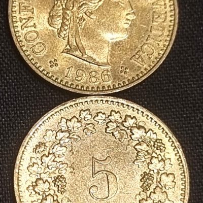 Moeda Suíça – Km026c – 5 Rappen – 1986 – Cuproniquel – 1,80 Gr – 17,15 mm – Excelente Peça