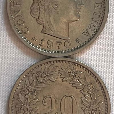 Moeda Suíça - Km029A - 20 Rappen - 1970 – Cúproníquel – 4,00 Gr – 21,05 mm – Excelente Peça