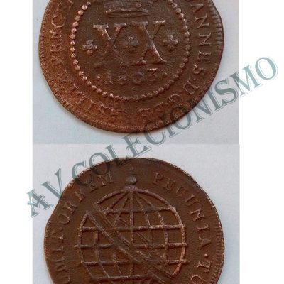 MCO 372 - Moeda XX Réis - 1803 - Coroa Baixa - MBC/SOB