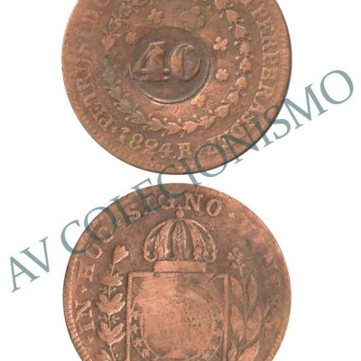 MCO 623 - Moeda Cobre - 80 réis com carimbo de 40 - 1824R - MBC