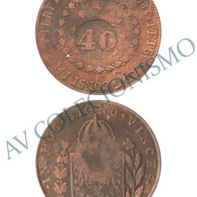 MCO 627 - Moeda Cobre - 80 réis com carimbo de 40 - 1828R - MBC