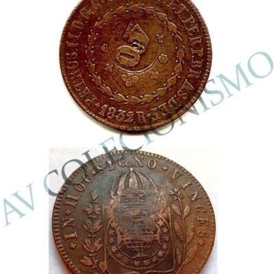 MCO 755 - Moeda Cobre - 80 réis com carimbo de 40 - 1832R - MBC/SOB