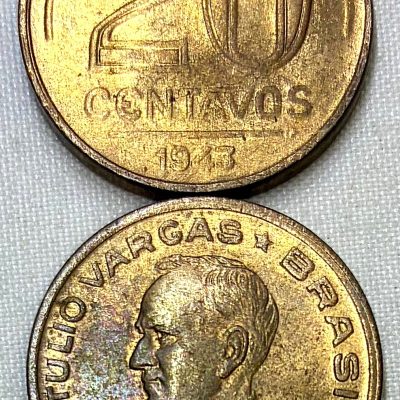 MVM 185 - Moeda 20 centavos - Bronze-Alumínio - 1943 - Getúlio Vargas - FC