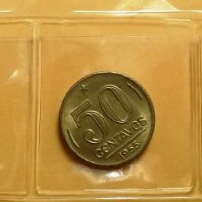 Lote com Serie completa com 5 Moedas - 10-20-50 Centavos e 1 e 2 Cruzeiros - 1955 - Bronze/Alumino - FC