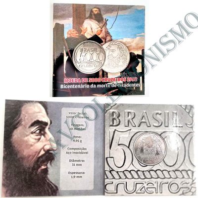 Folder com moeda de 5000 Cruzeiros - Tiradentes - 1992