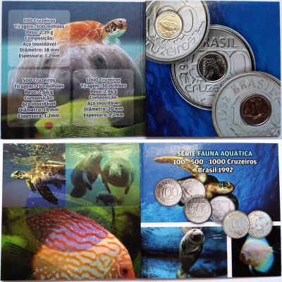 Fôlder com série Fauna Aquática - Peixe Boi - Tartaruga - Acara - Aço - 1992