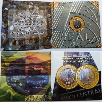 Fôlder com moeda de 1 Real - 40 Anos do Banco Central do Brasil - 2005