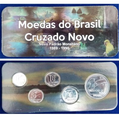 Fôlder com Serie de 5 Moedas do CRUZADO NOVO - Aço - 1989 - Brasil