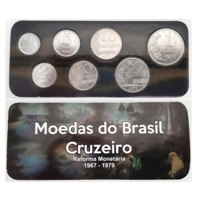 Fôlder com Serie de 7 Moedas do CRUZEIRO - Aço - Datas entre 1969-1970 - Brasil