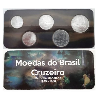 Fôlder com Serie de 5 Moedas do CRUZEIRO - Aço - Data 1981 - Brasil
