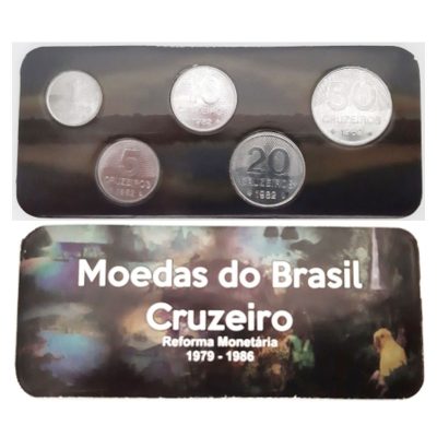Fôlder com Serie de 5 Moedas do CRUZEIRO - Aço - Data 1982 - Brasil