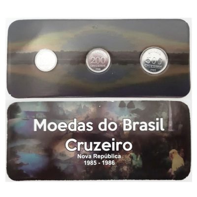 Fôlder com Serie de 3 Moedas do CRUZEIRO - Aço - Data 1986 - Brasil
