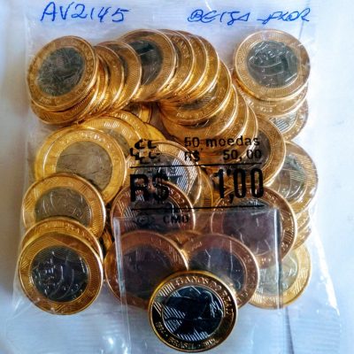 Sachê com 50 moedas - 1 Real - Brasil - 2019 - 25 Anos do REAL - Beija-Flor