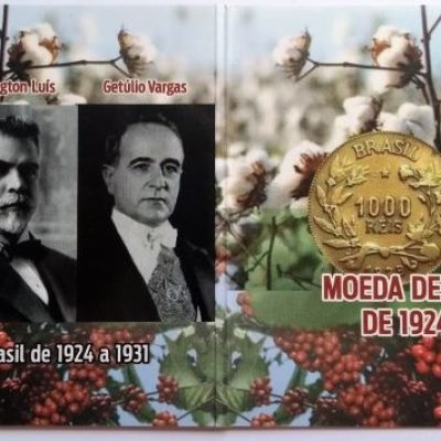 Folder com  Moedas 1000 Reis - Bronze/Alumínio - 1927 - Brasil