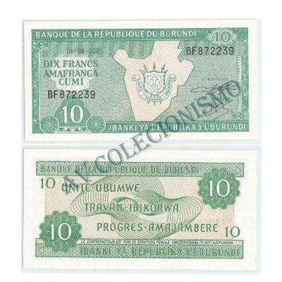 Cédula - Burundi - Km033d - 10 Francos - 2001 - FE