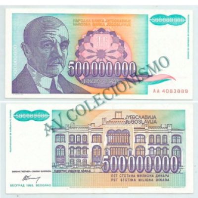 Cédula - Yugoslavia - Km134 - 500 Milhões Dinara - 1993 - FE