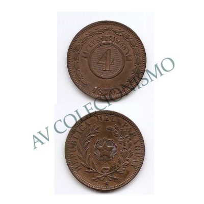 Moeda Paraguai - Km04.1 - 4 Centesimos - 1870