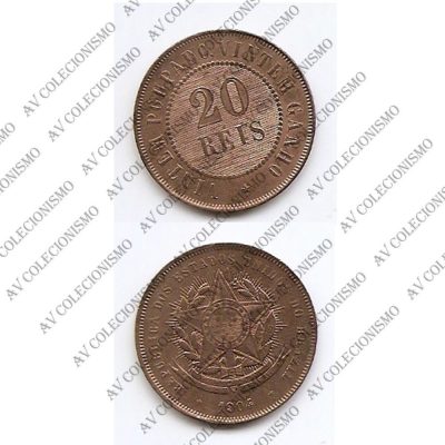 MBZ 808 - Moeda 20 Réis - Bronze - 1904 - SOB/FC