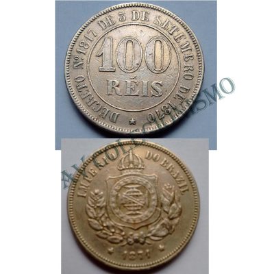 MNI 005 - Moeda 100 réis - Niquel - 1871 - SOB
