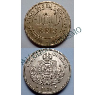 MNI 005 - Moeda 100 réis - Niquel - 1871 - SOB