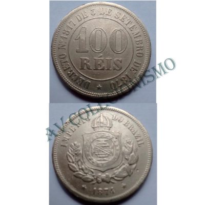 MNI 007 - Moeda 100 réis - Niquel - 1874 - SOB